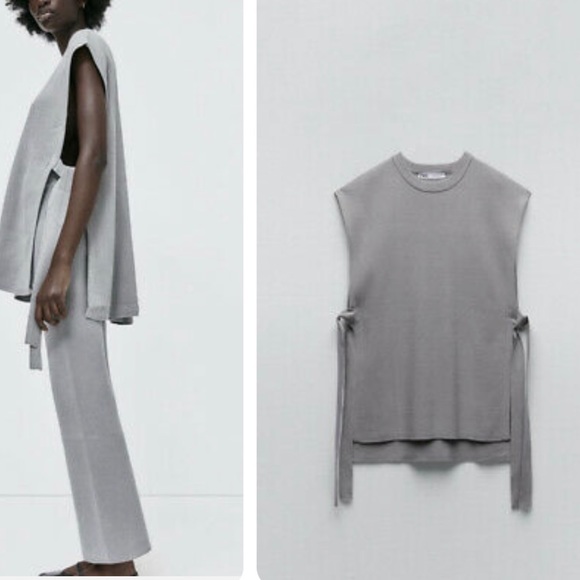 [NEW / ZARA] GREENISH GREY BOWS KNIT VEST - Picture 4 of 4